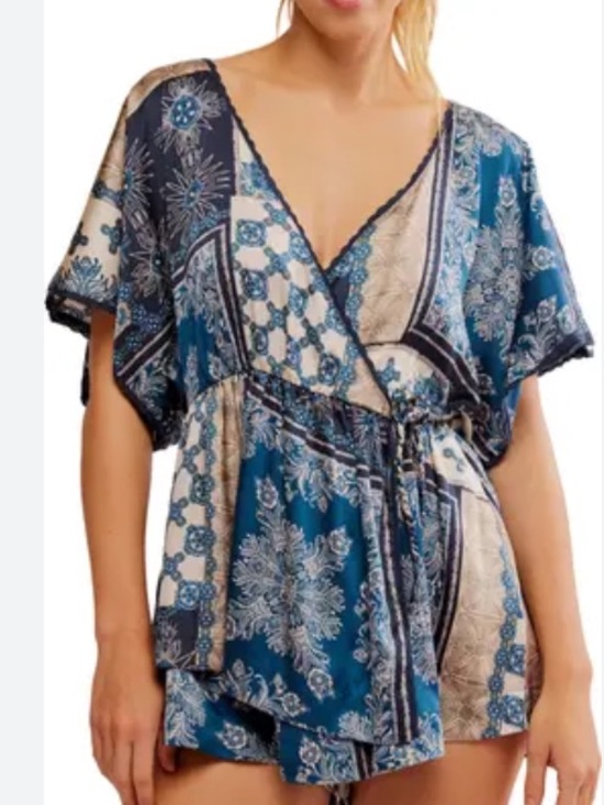 Intimately By Free People Pants - Women’s Blue pajama Patterned Romper - NWT